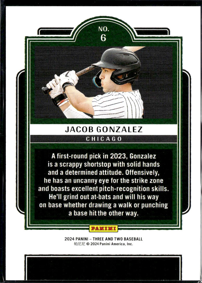 Jacob Gonzalez 2024 Panini Three and Two Rookie RC Chicago White Sox 79/99