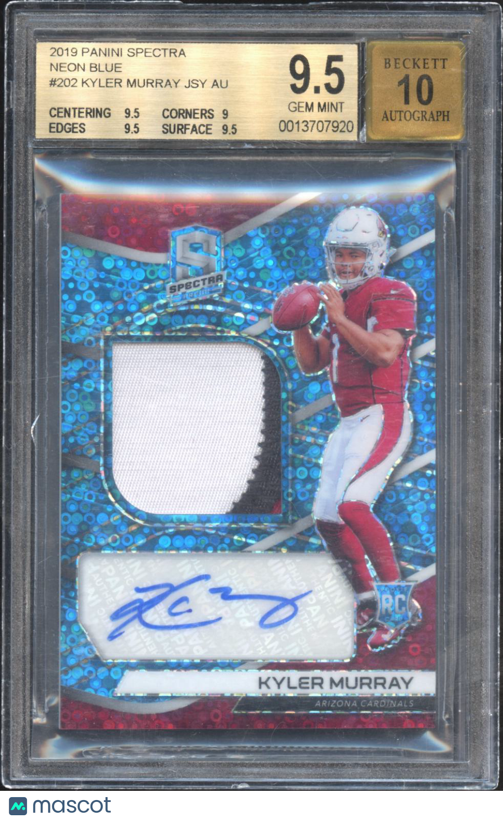 Kyler Murray 2019 Spectra Auto Autograph Patch RC Arizona Cardinals /75 BGS 9.5