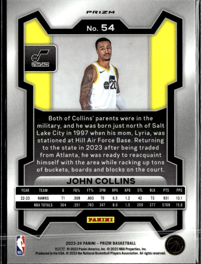 John Collins 2023 Panini Prizm Basketball Red Sparkle Utah Jazz