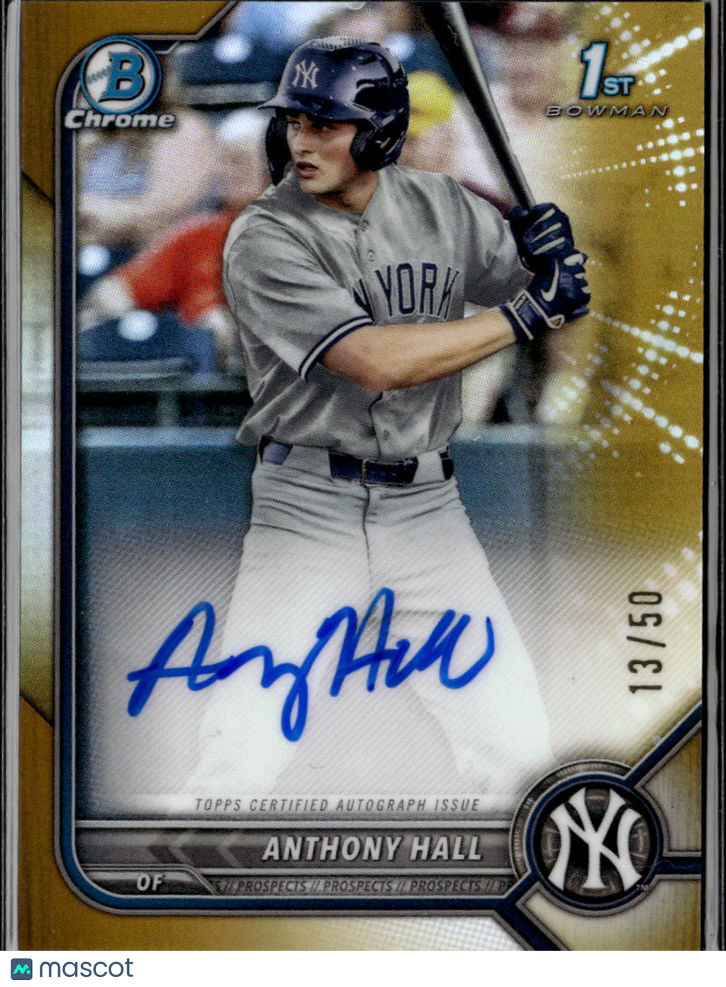 Anthony Hall 2022 Bowman Chrome 1st Auto Autograph GOLD /50 New York Yankees