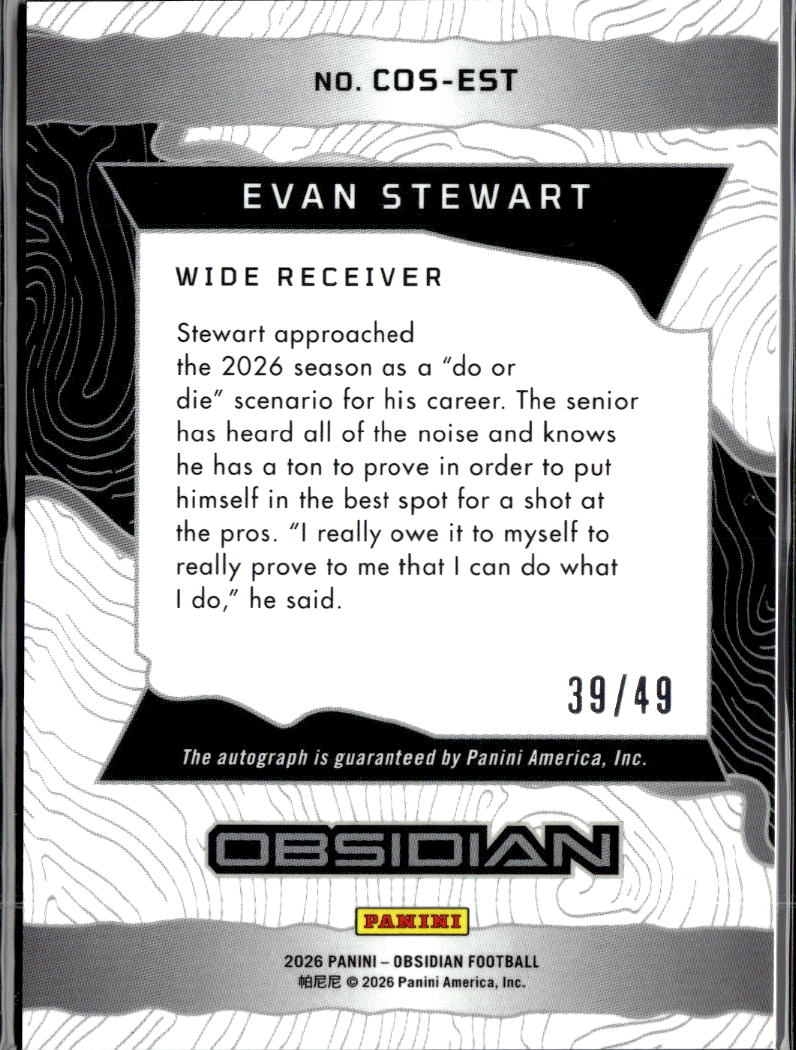 Evan Stewart 2026 Obsidian Auto Autograph Rookie RC Oregon Ducks 39/49