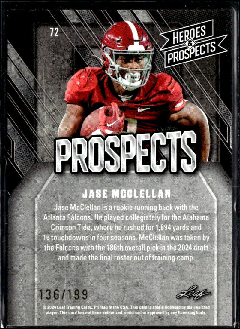 Jase McClellan 2024 Leaf Heroes & Prospects /199 Alabama Crimson Tide Falcons