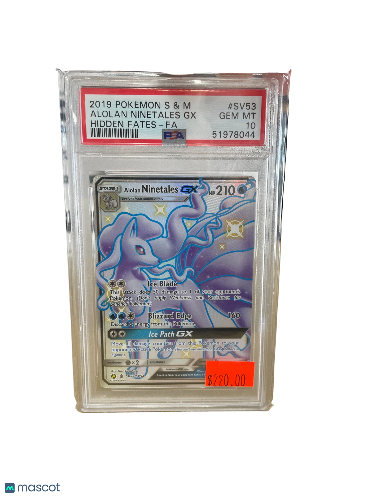 Alolan Ninetales GX 2019 Pokemon Sun & Moon Hidden Fates Fa PSA 10 #SV53