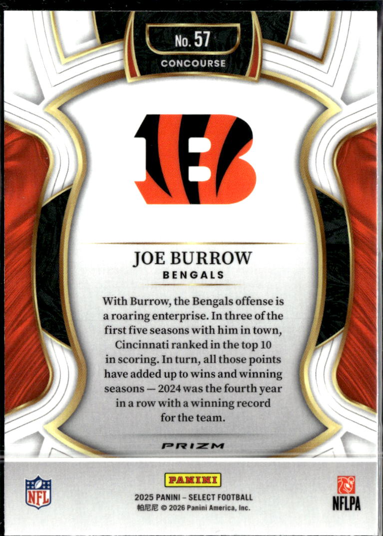 Joe Burrow 2025 Select Pink Shock Prizm Cincinnati Bengals