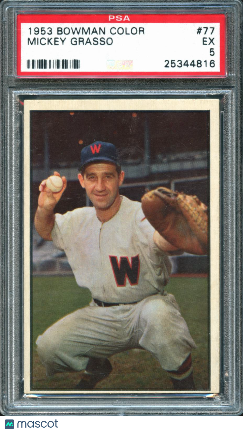 Mickey Grasso 1953 Bowman Color Washington Senators #77 PSA 5