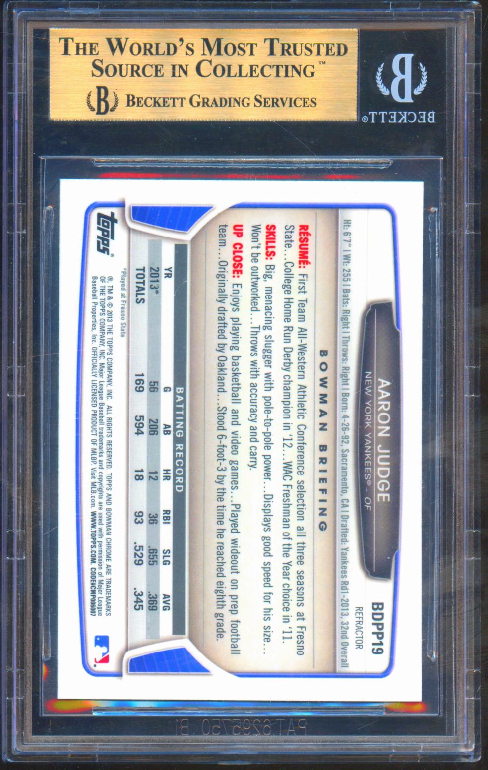 Aaron Judge 2013 Bowman Chrome REFRACTOR Rookie RC New York Yankees BGS 9.5