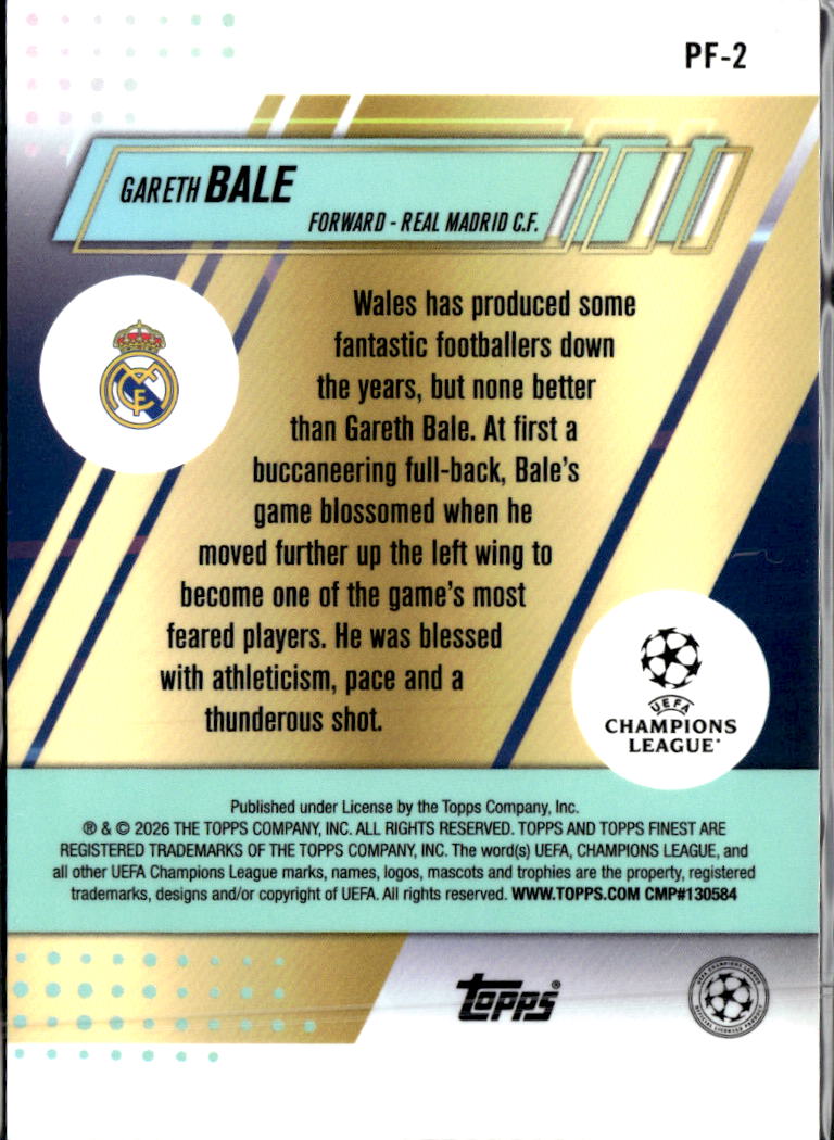 Gareth Bale 2026 Topps Finest UEFA Prized Footballers Refractor Real Madrid C.F.