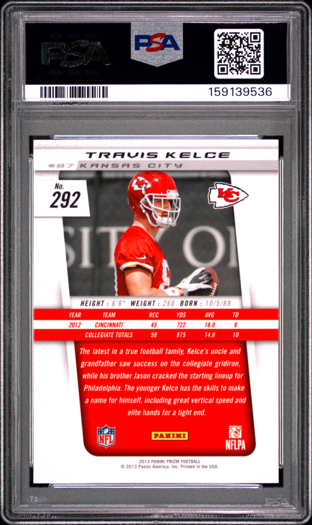 Travis Kelce 2013 Panini Prizm Rookie RC Kansas City Chiefs #292 PSA 9