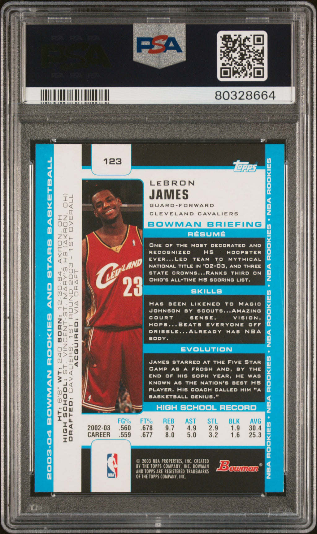 LeBron James 2003-04 Bowman Rookie RC Cleveland Cavaliers #123 PSA 7
