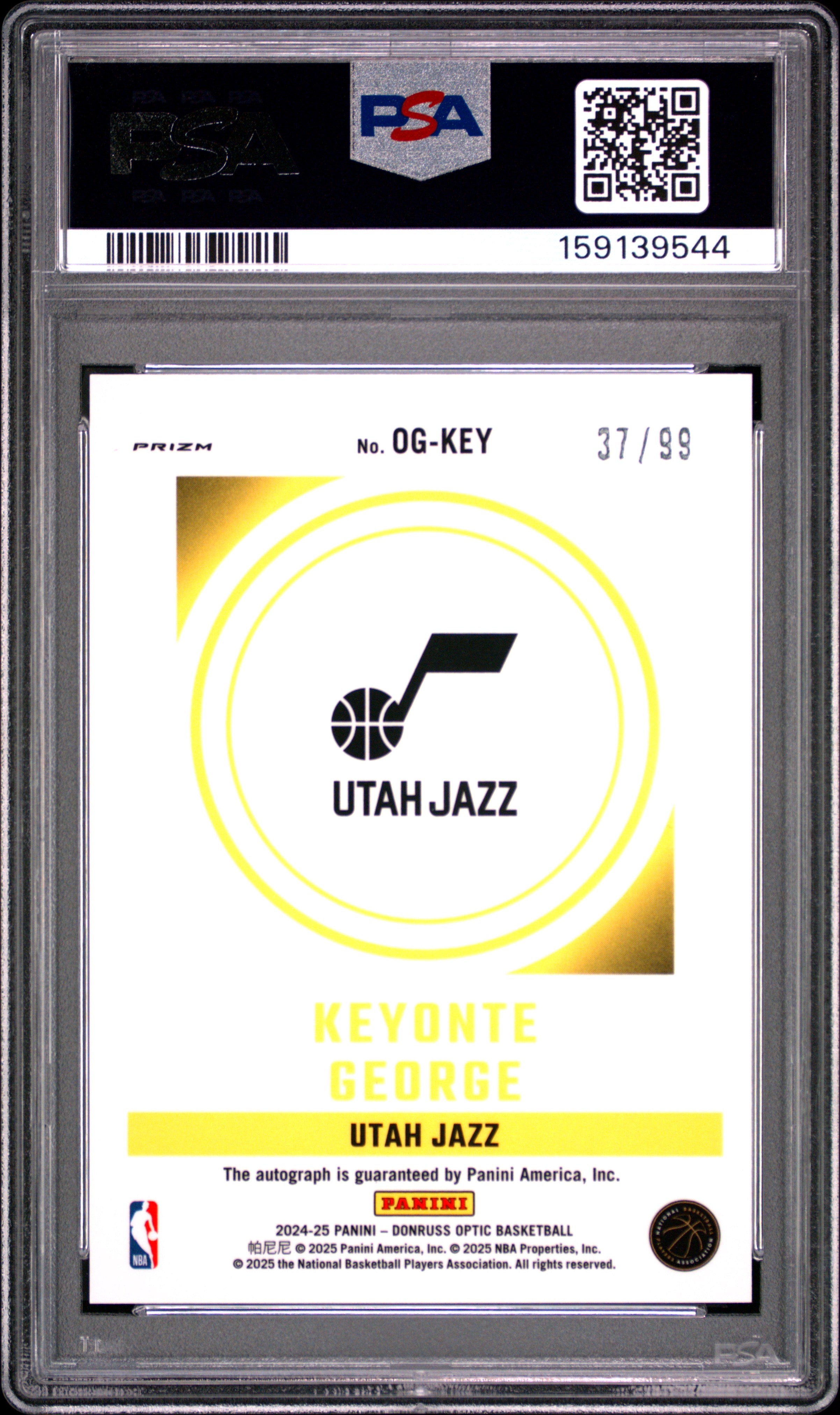 Keyonte George 2024-25 Optic Opti-Graphs Holo Auto Autograph Utah Jazz PSA 9
