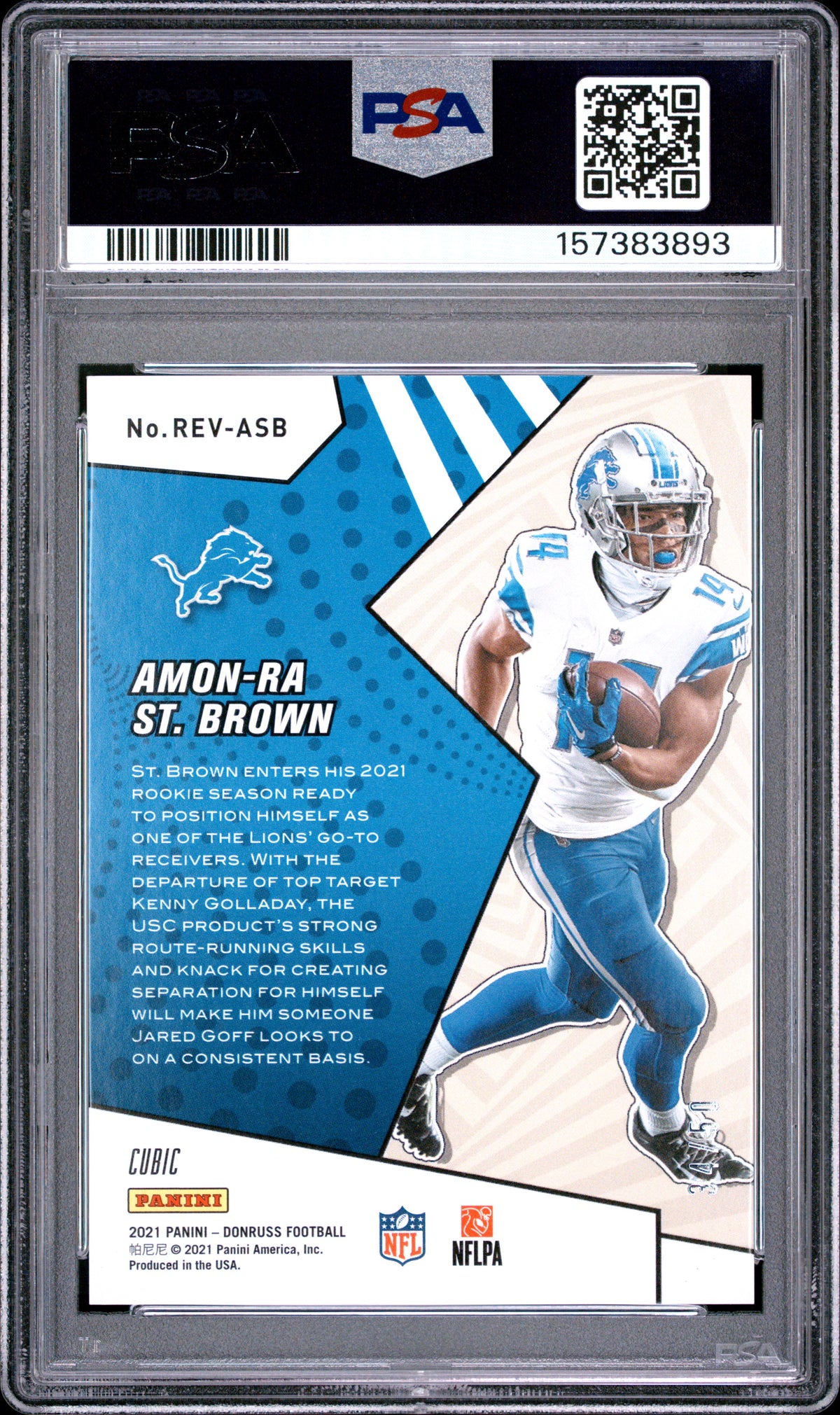 Amon-Ra St. Brown 2021 Donruss Rookie Revolution Cubic RC Lions 34/50 PSA 9