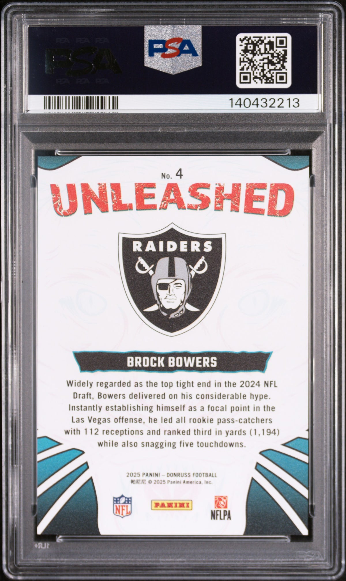 Brock Bowers 2025 Donruss Unleashed CASE HIT Las Vegas Raiders PSA 10