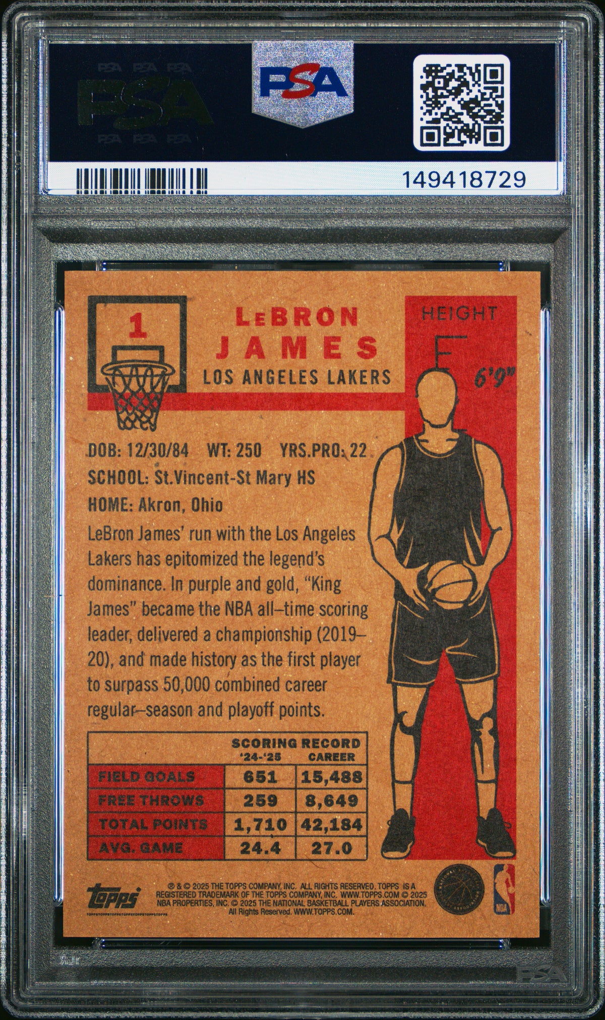 LeBron James 2025 Topps Living Card Los Angeles Lakers #1 PSA 10