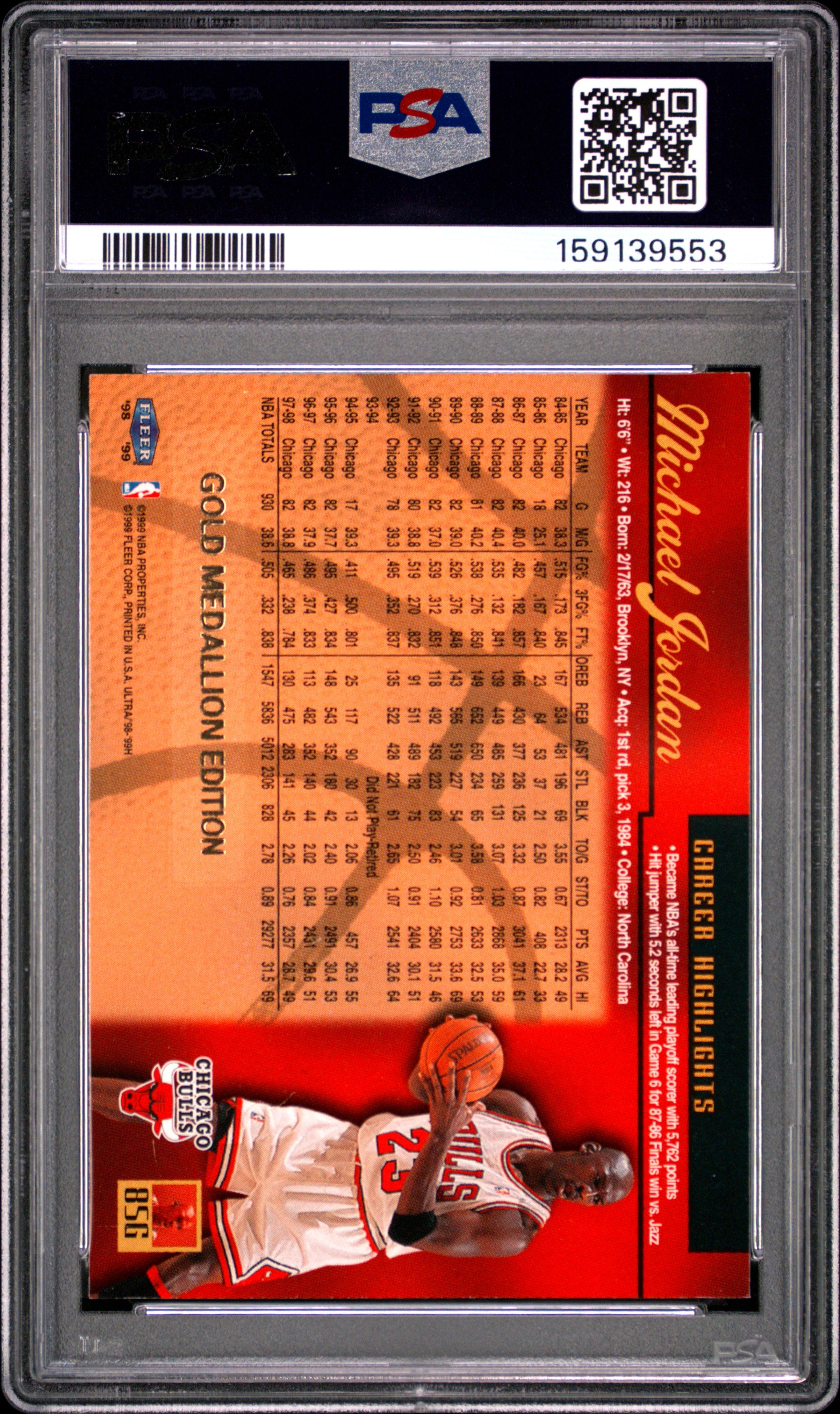 Michael Jordan 1998-99 Fleer Ultra Gold Medallion Chicago Bulls #85G PSA 8