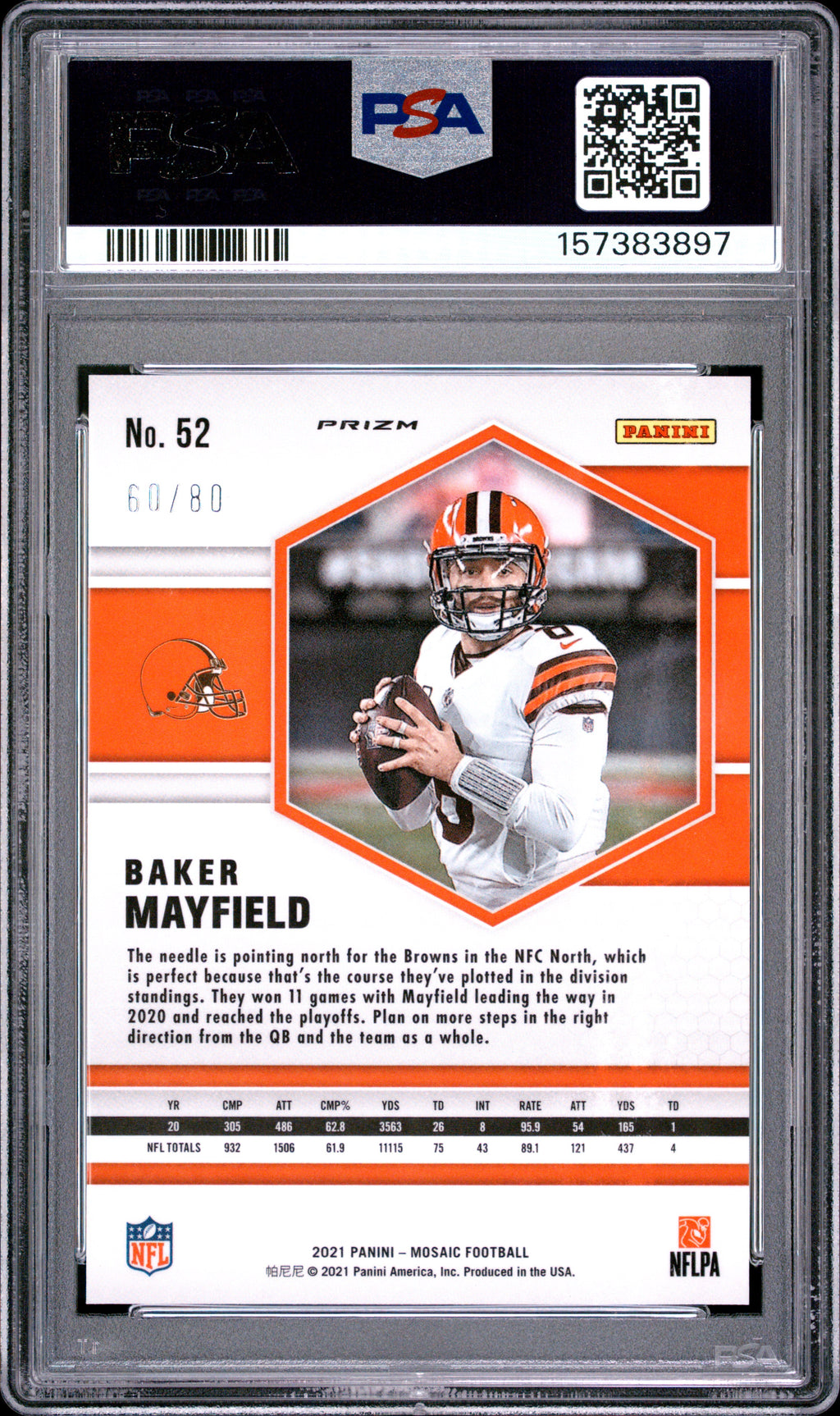 Baker Mayfield 2021 Mosaic Fusion Red Yellow Choice Browns 60/80 PSA 8