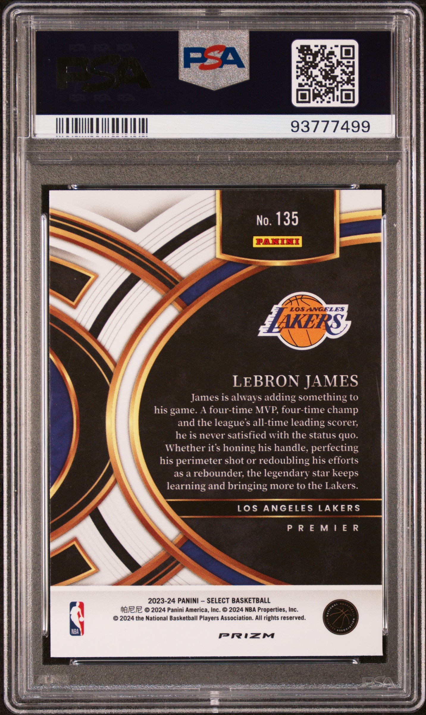 LeBron James 2023-24 Select Green Shock Prizm Los Angeles Lakers #135 PSA 9