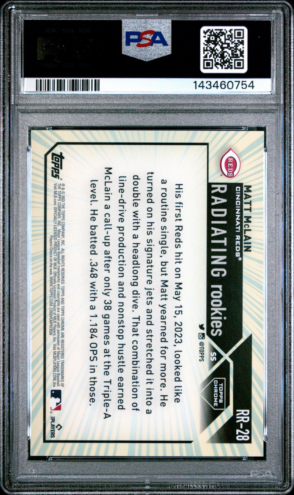 Matt Mclain 2023 Topps Chrome Radiating Rookies SSP RC Cincinnati Reds PSA 10
