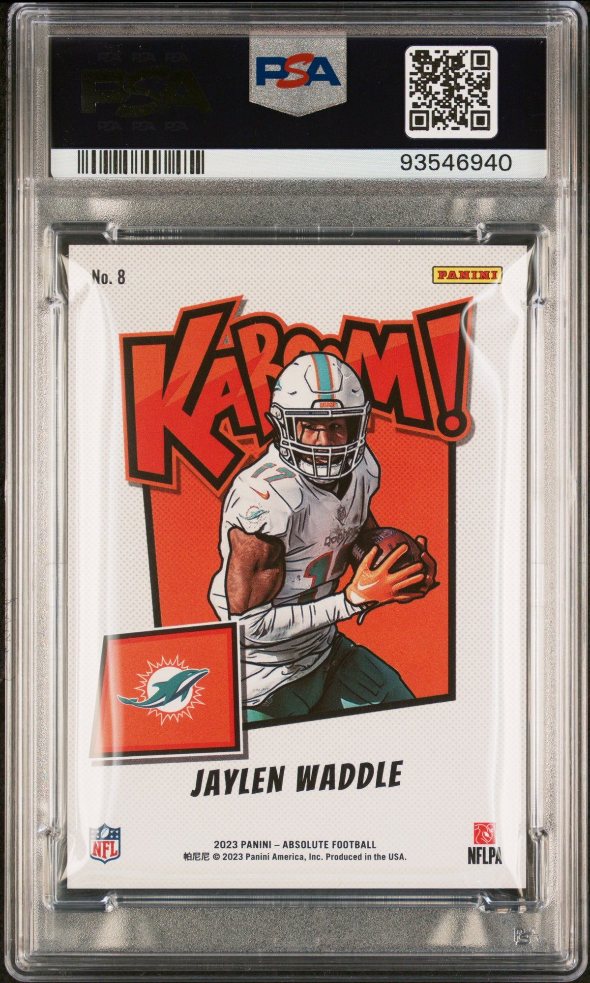 Jaylen Waddle 2023 Absolute KABOOM Horizontal CASE HIT Miami Dolphins PSA 10