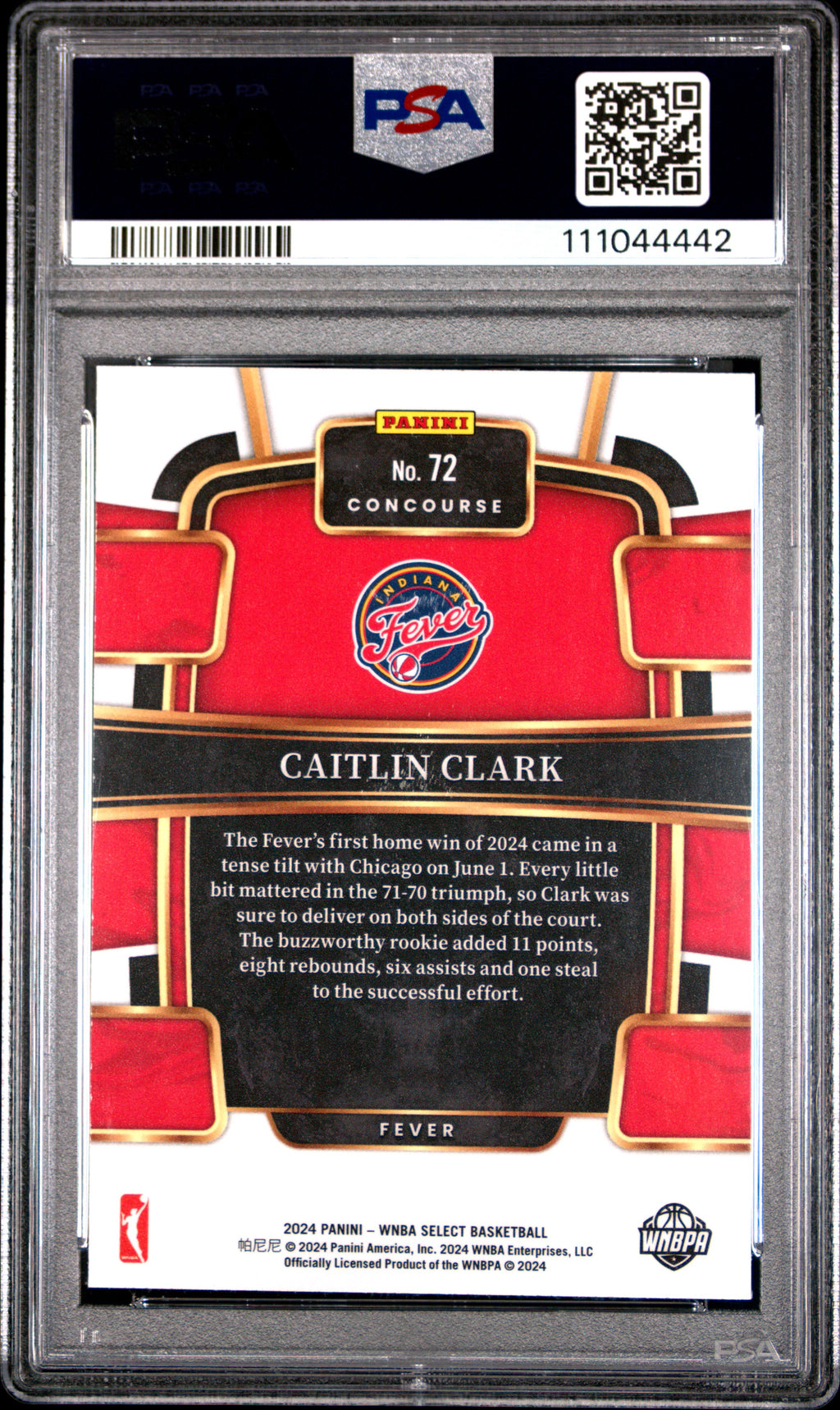 Caitlin Clark 2024 Select WNBA Rookie RC Indiana Fever #72 PSA 10