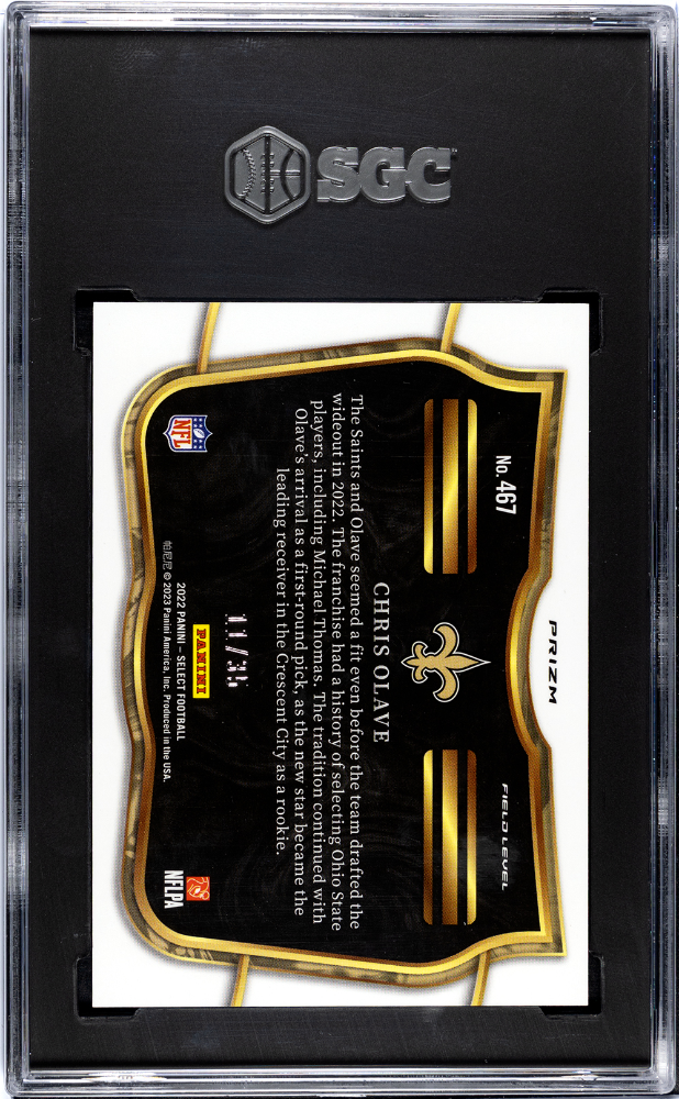 Chris Olave 2022 Select White Prizm Field Level Rookie RC Saints 11/35 SGC 9