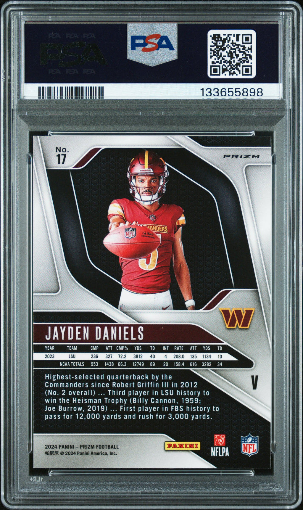 Jayden Daniels 2024 Prizm Rookie Variation Silver Prizm RC Commanders #17 PSA 10