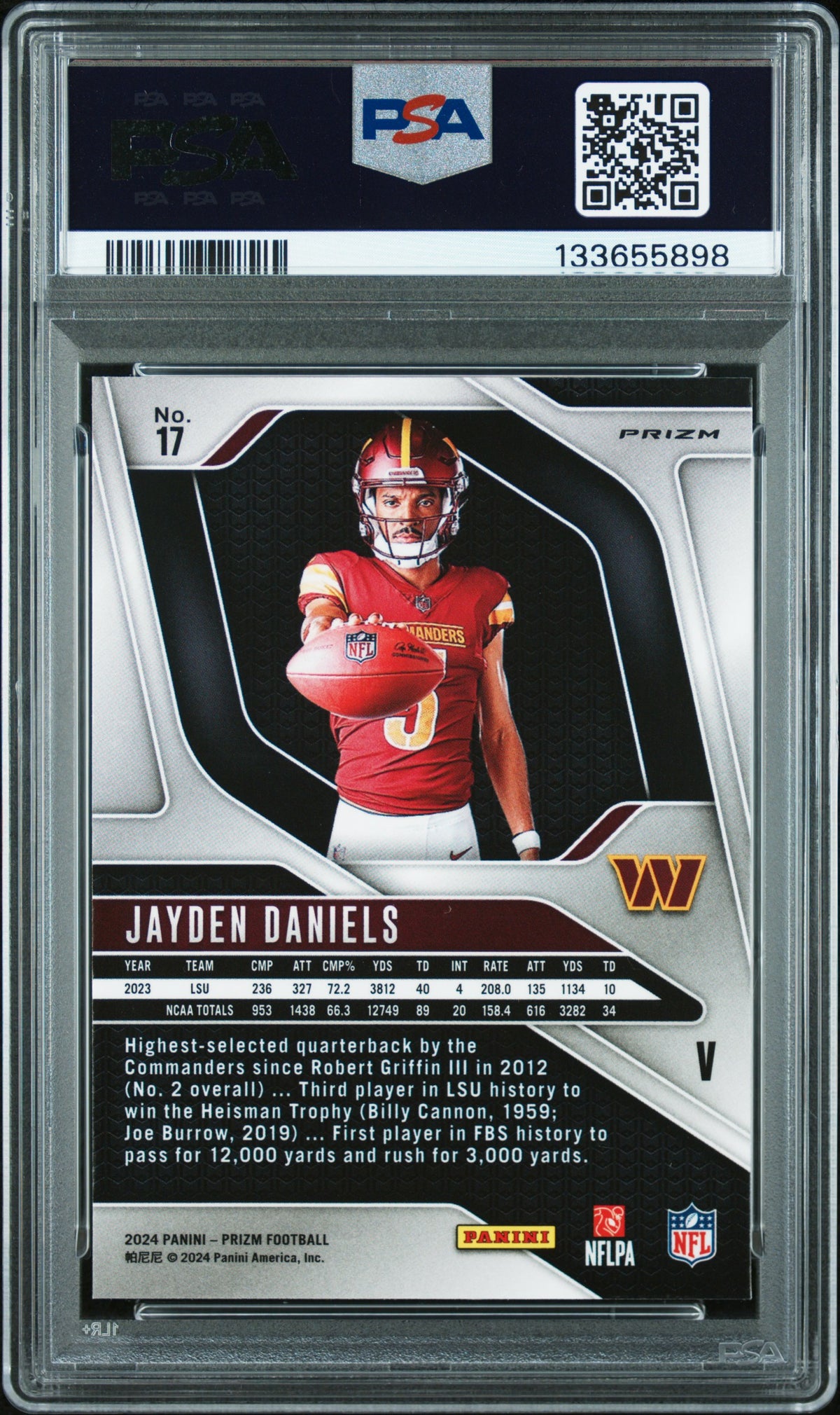 Jayden Daniels 2024 Prizm Rookie Variation Silver Prizm RC Commanders #17 PSA 10