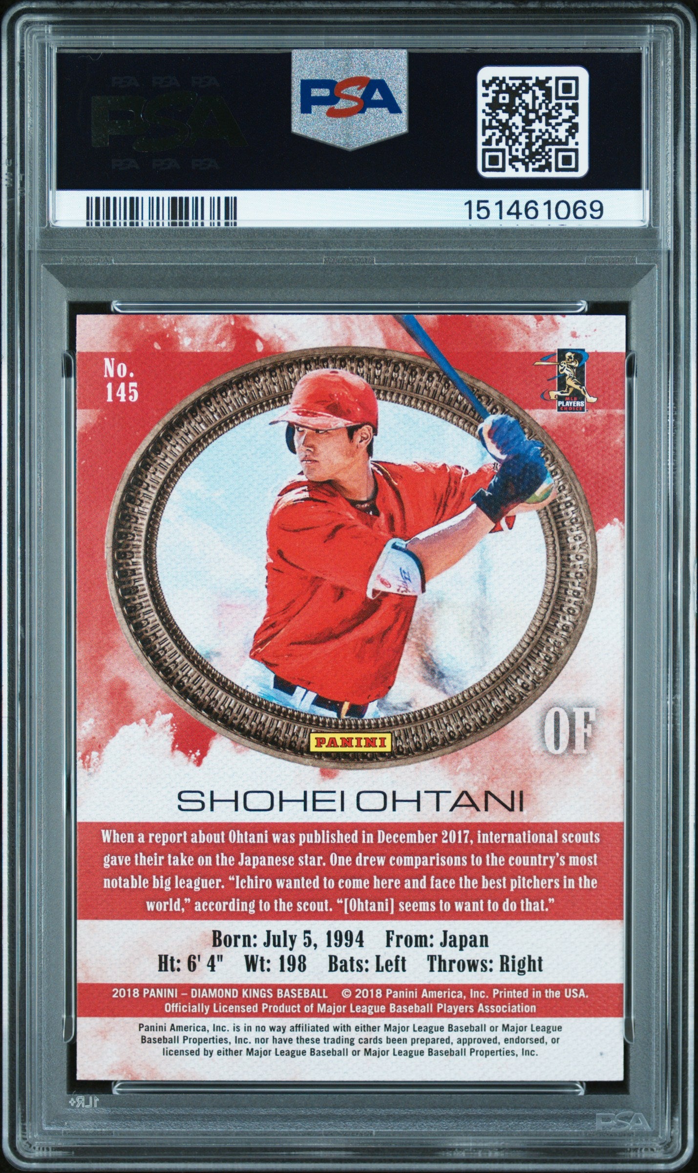 Shohei Ohtani 2018 Diamond Kings SSP Rookie RC LA Angels #145 PSA 10