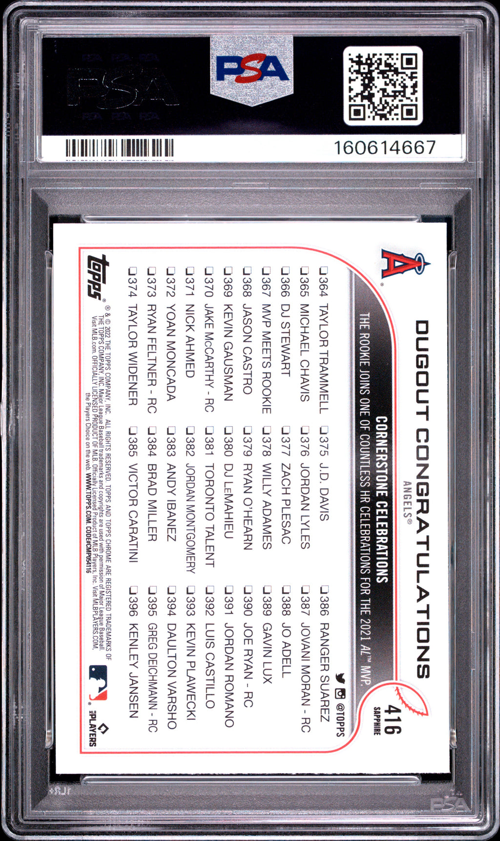 Shohei Ohtani 2022 Topps Chrome Sapphire Edition Los Angeles Angels #416 PSA 9