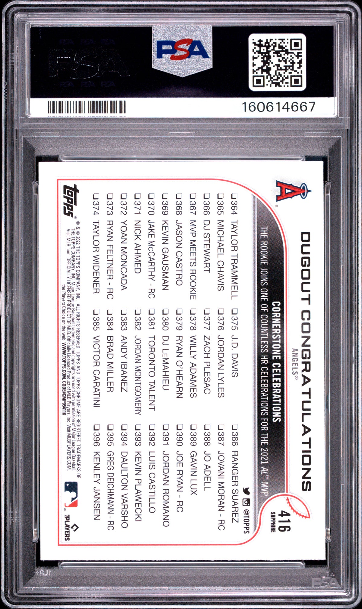 Shohei Ohtani 2022 Topps Chrome Sapphire Edition Los Angeles Angels #416 PSA 9