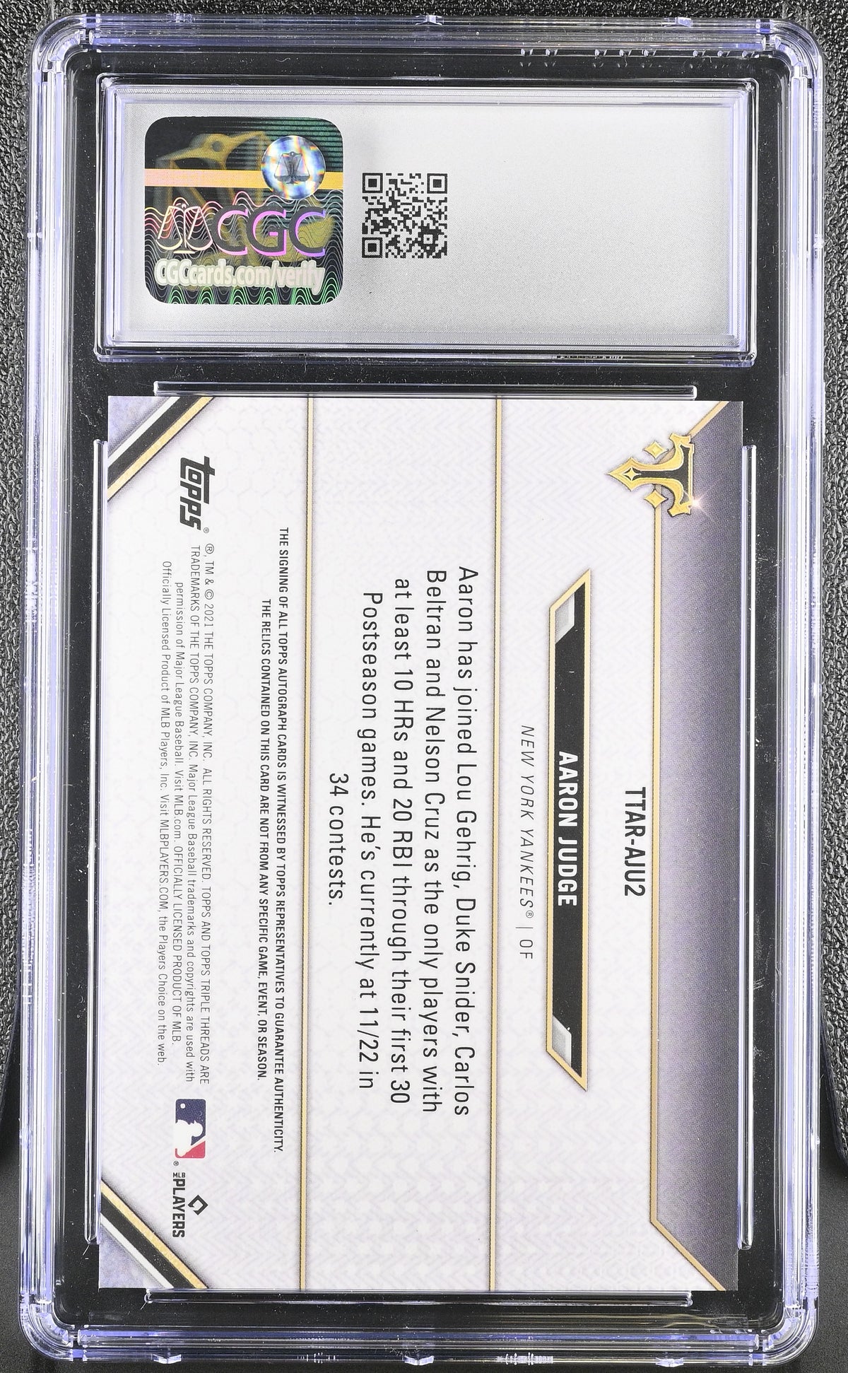 Aaron Judge 2021 Topps Triple Threads Auto Autograph Patch 3/3 Yankees CGC 10