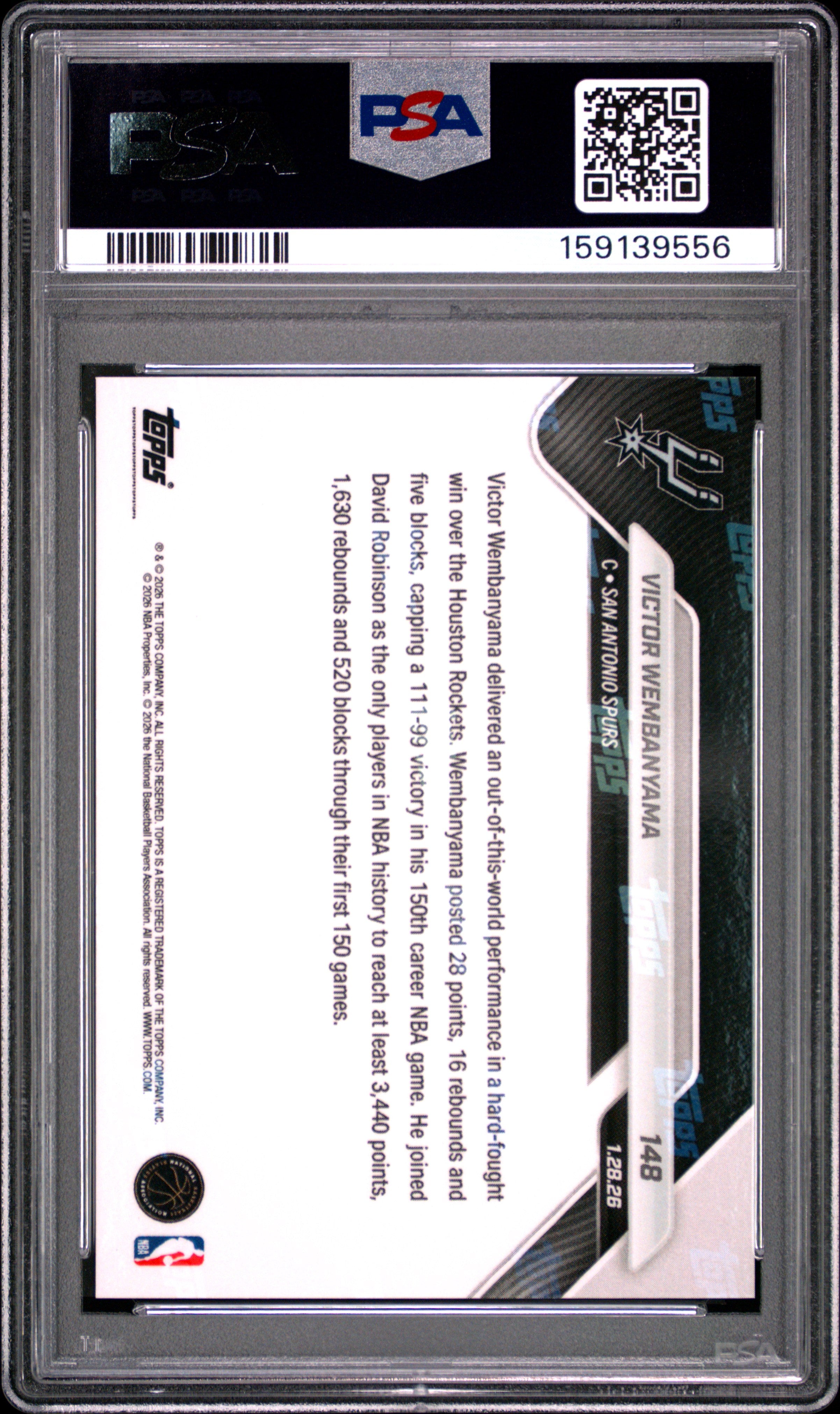 Victor Wembanyama 2025 Topps Now San Antonio Spurs #148 PSA 10