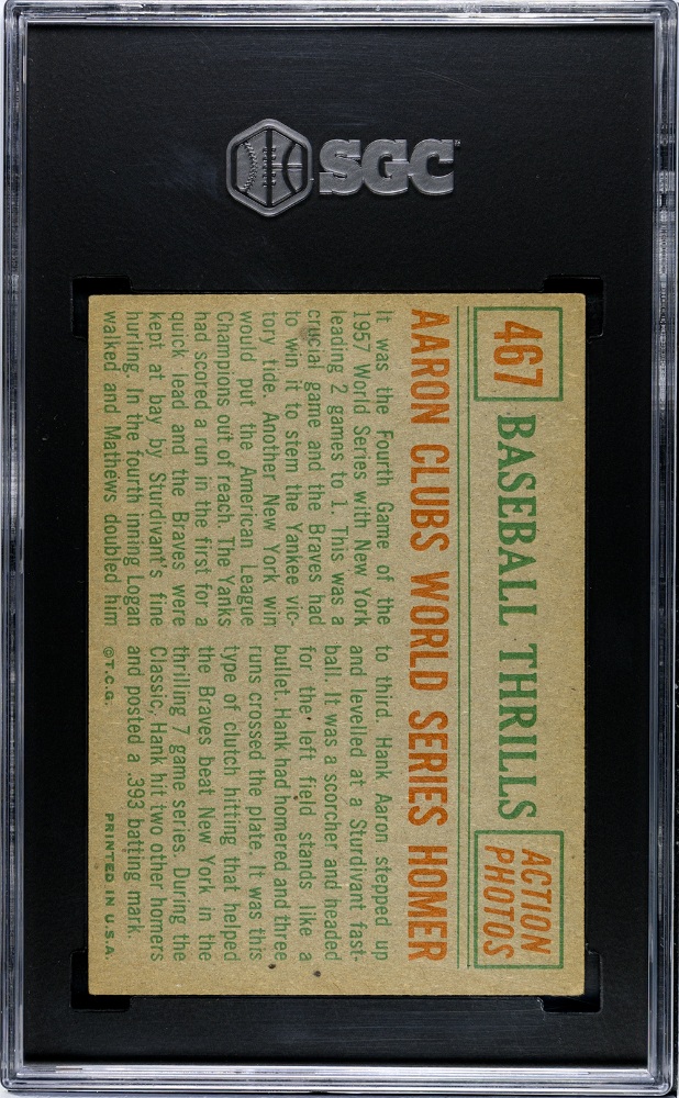 Hank Aaron 1959 Topps Baseball Thrills Milwaukee Braves #467 SGC 5