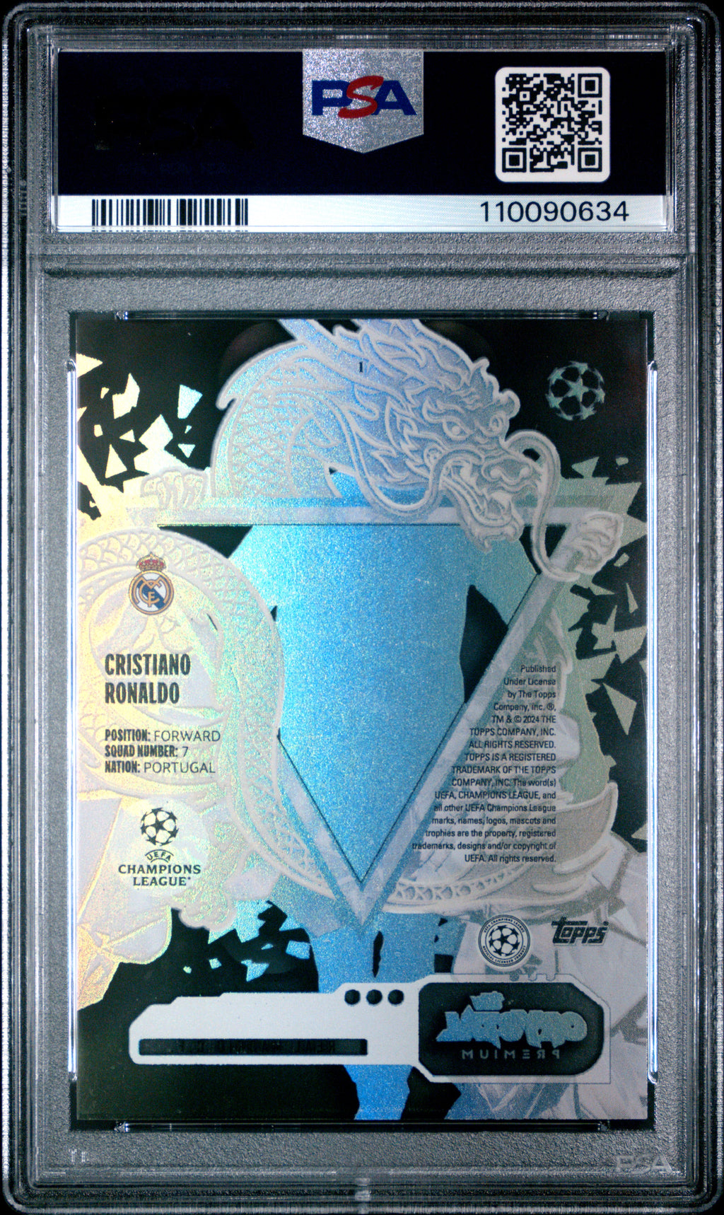 Cristiano Ronaldo 2023 Topps Crystal Red Dragon Image Variation SSP Madrid PSA 9