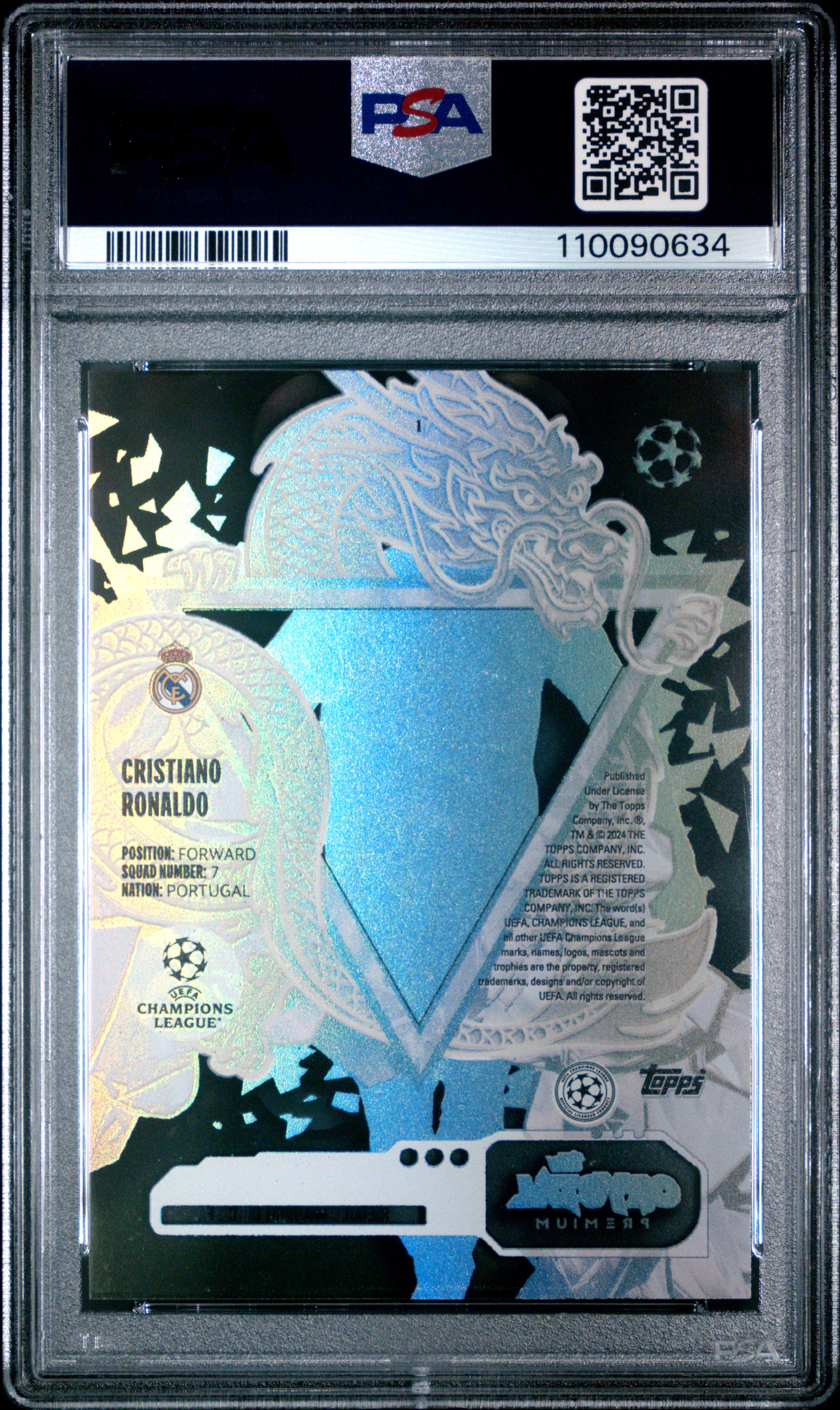 Cristiano Ronaldo 2023 Topps Crystal Red Dragon Image Variation SSP Madrid PSA 9