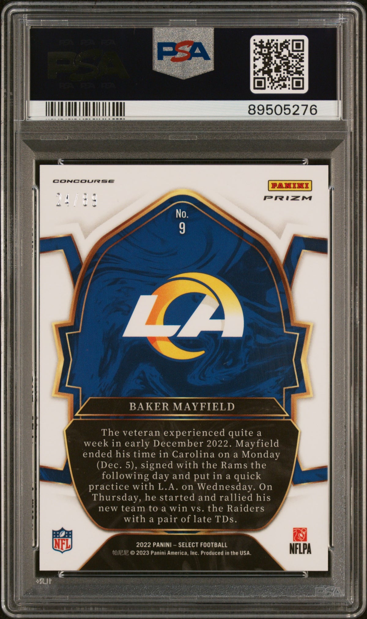 Baker Mayfield 2022 Select Dragon Scale Los Angeles Rams 24/89 PSA 10
