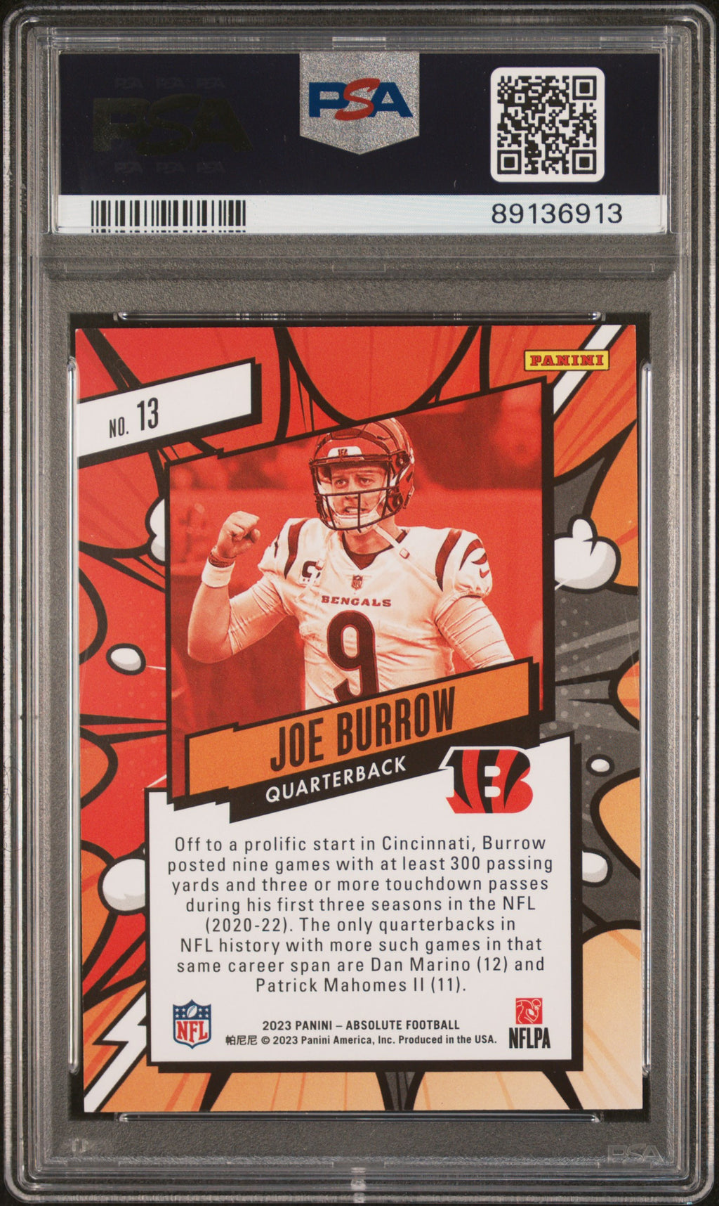 Joe Burrow 2023 Absolute Explosive SSP CASE HIT Cincinnati Bengals PSA 9