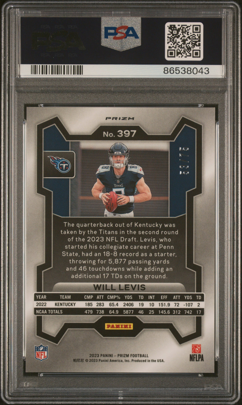 Will Levis 2023 Prizm Green Scope Prizm Rookie RC 53/75 Tennessee Titans PSA 10