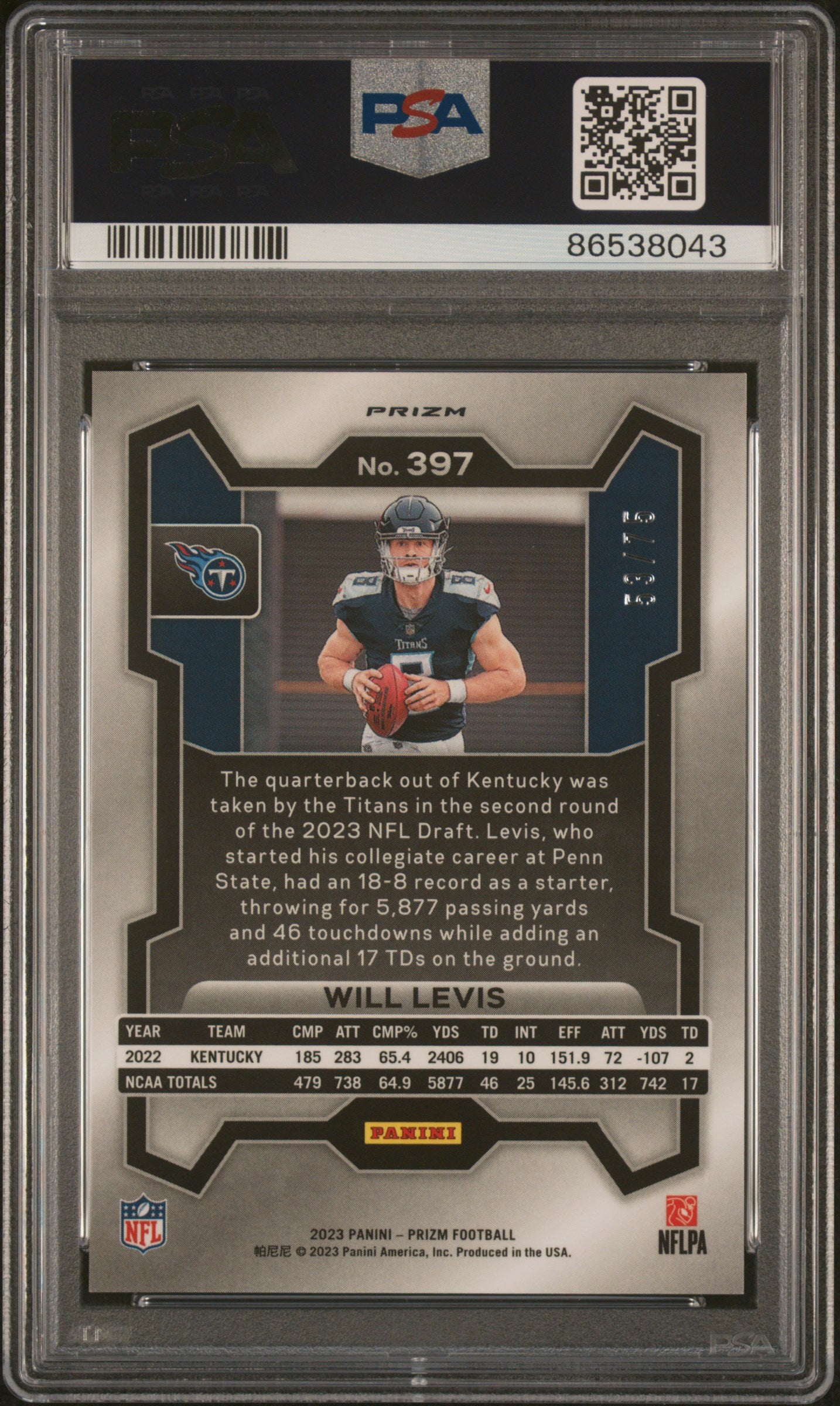 Will Levis 2023 Prizm Green Scope Prizm Rookie RC 53/75 Tennessee Titans PSA 10
