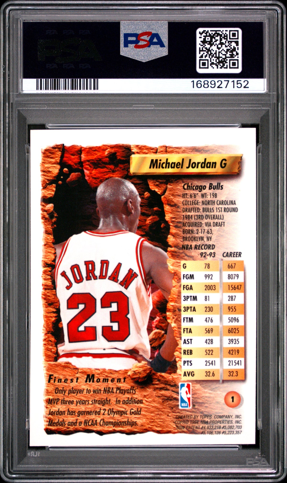 Michael Jordan 1993-94 Finest Card Chicago Bulls #1 PSA 7