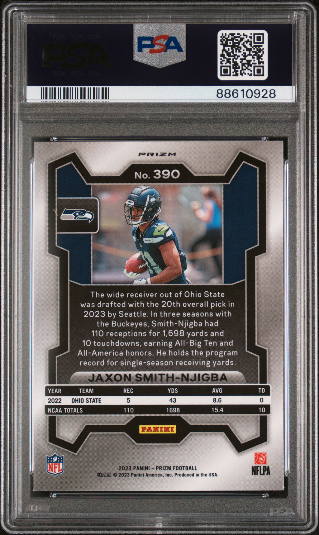 Jaxon Smith-Njigba 2023 Prizm Neon Green Pulsar Rookie RC Seahawks #390 PSA 9