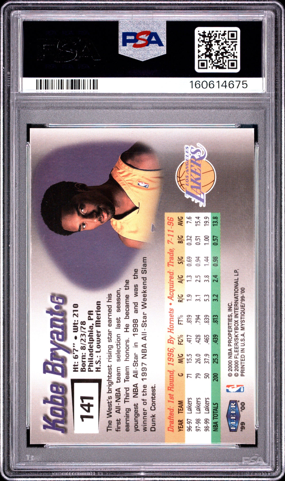 Kobe Bryant 1999-00 Fleer Mystique Los Angeles Lakers 497/2500 PSA 8