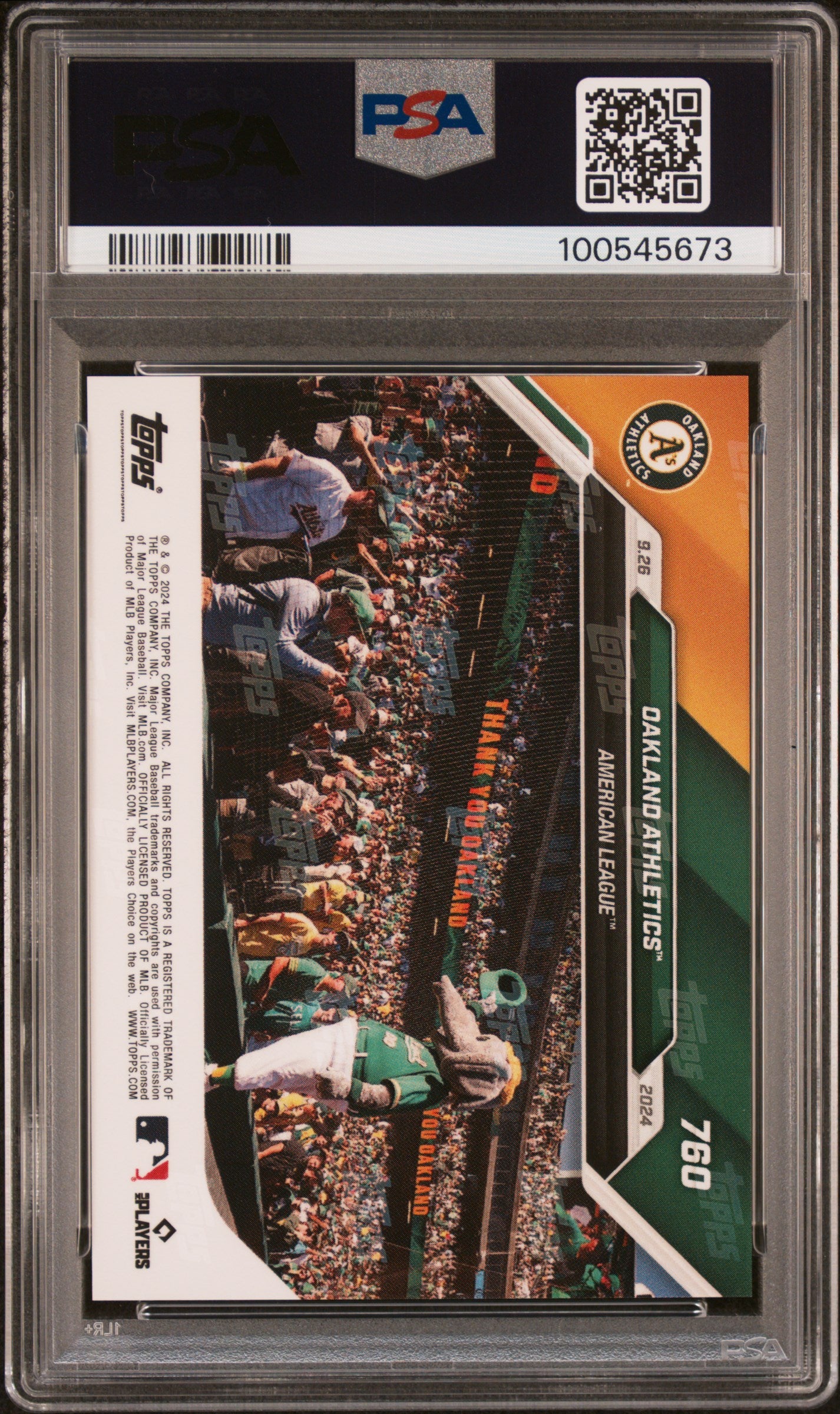 Oakland Athletics 2024 Topps Now Home Sendoff #760 PSA 10