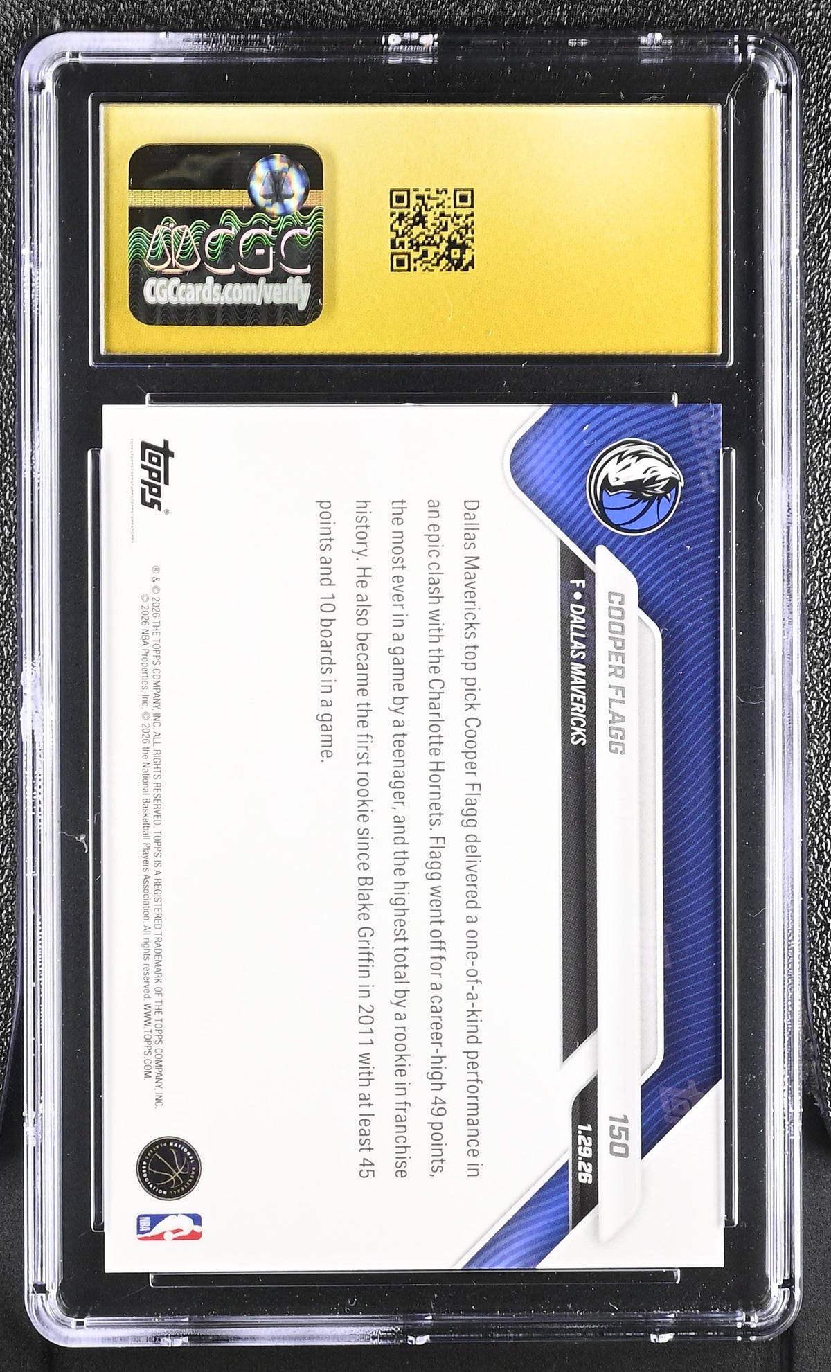 Cooper Flagg 2025-26 Topps Now Rookie RC Dallas Mavericks #150 CGC 10 PRISTINE