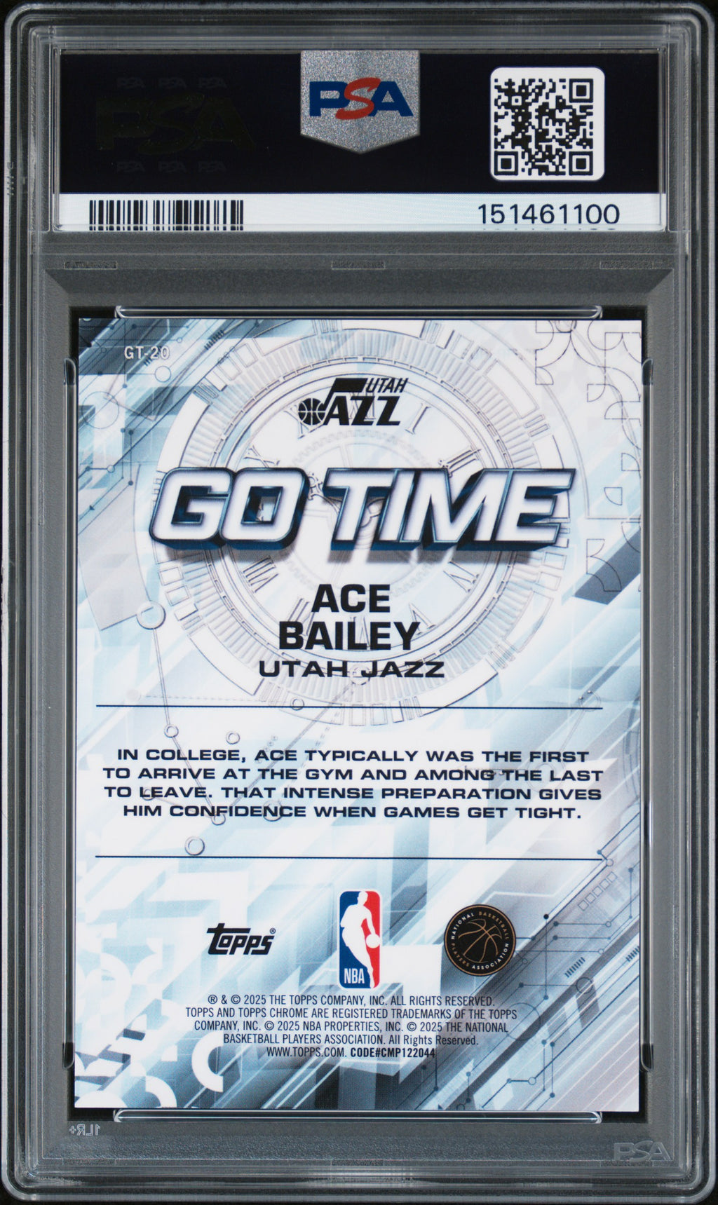 Ace Bailey 2025-26 Topps Chrome Go Time GOLD Refractor RC Jazz 21//50 PSA 9