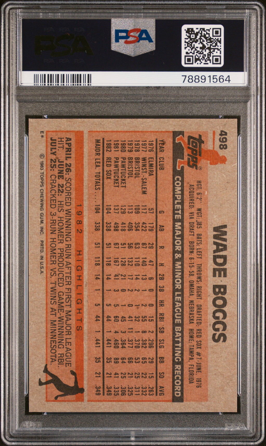 Wade Boggs 1983 Topps Auto Autograph Rookie Boston Red Sox #498 PSA 9 Auto 10