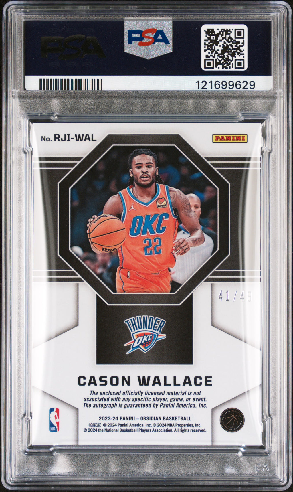Cason Wallace 2023-24 Obsidian Auto Autograph Patch RC OKC Thunder 41/49 PSA 9