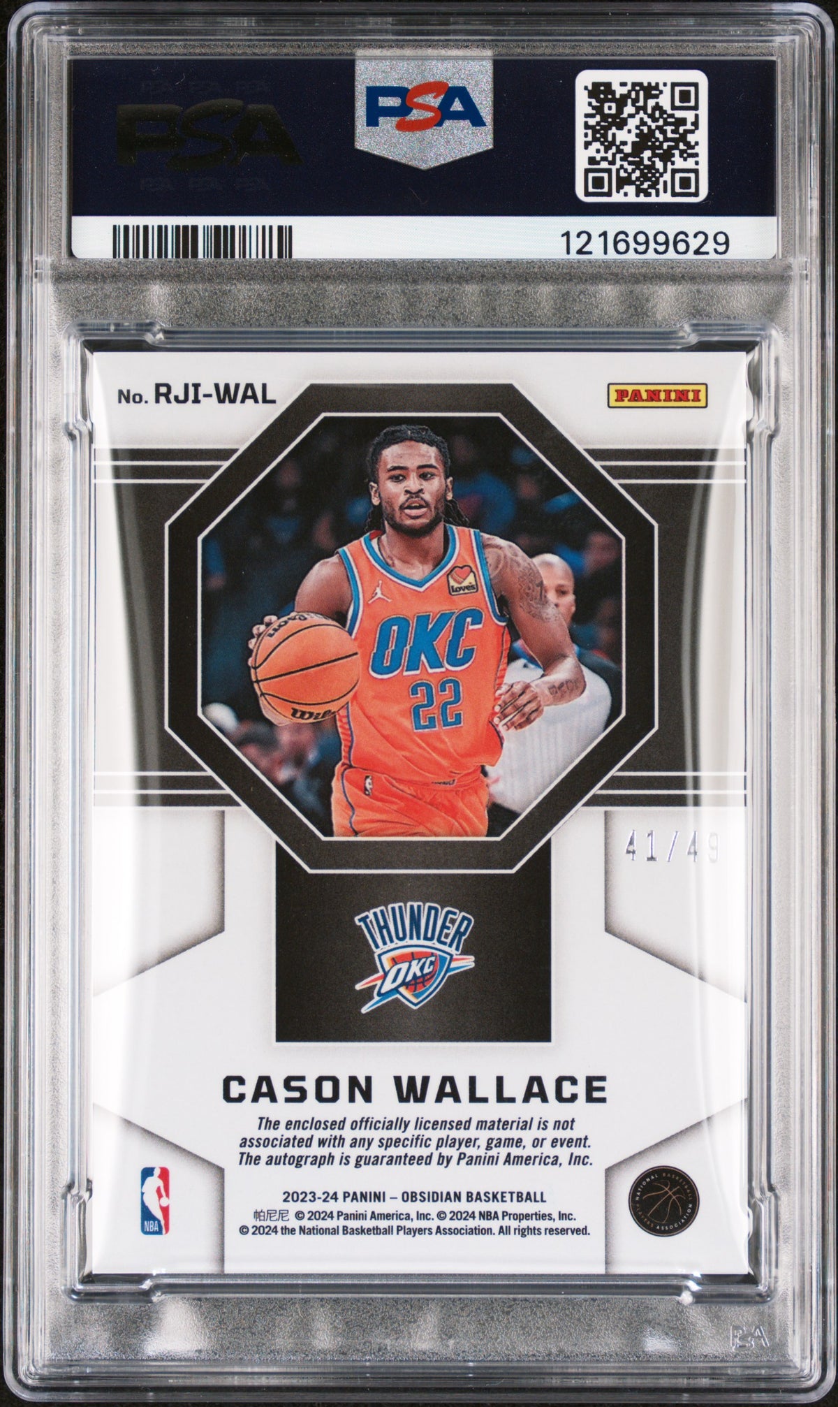 Cason Wallace 2023-24 Obsidian Auto Autograph Patch RC OKC Thunder 41/49 PSA 9