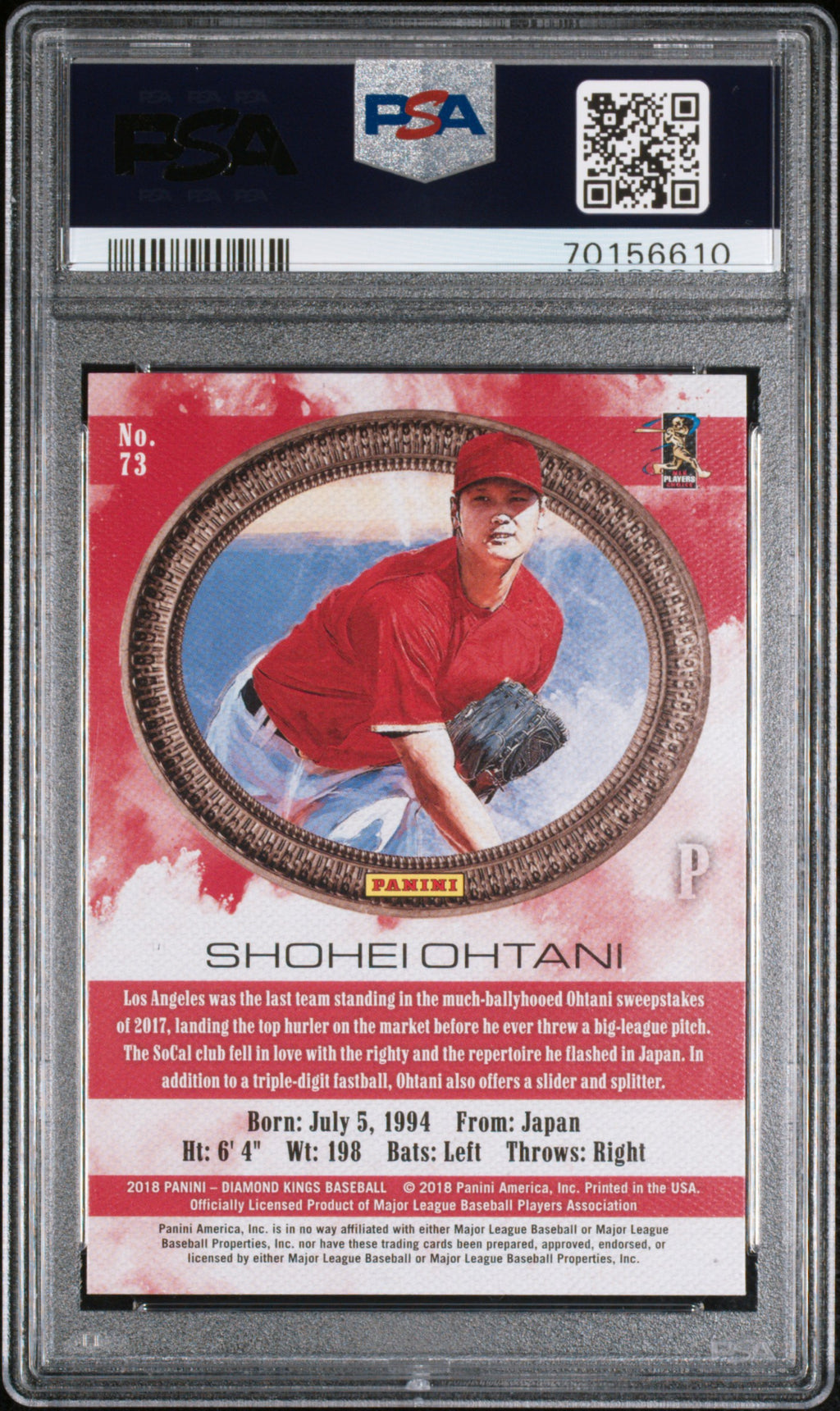 Shohei Ohtani 2018 Diamond Kings Pitching No Pinstripe Rookie RC Angels PSA 9