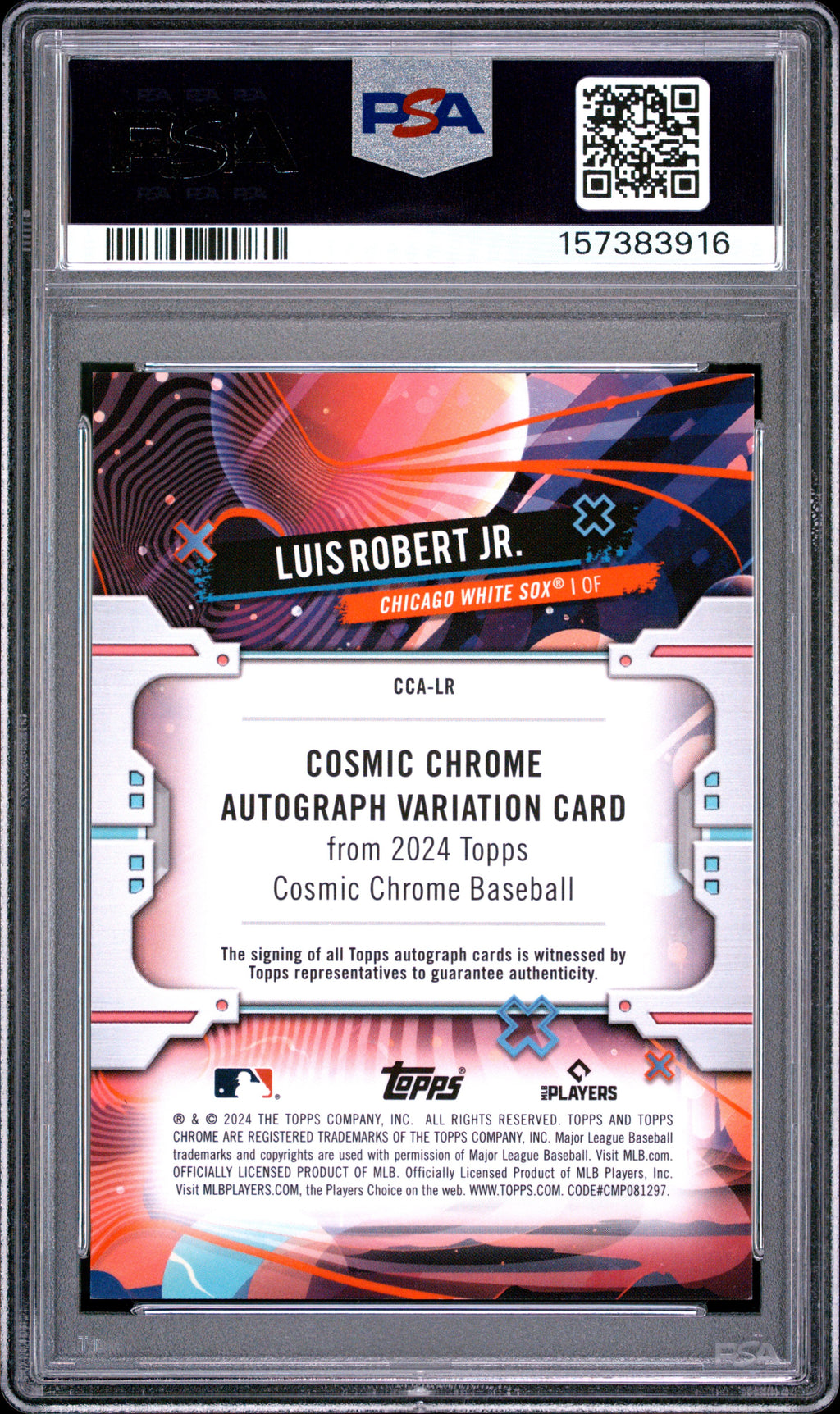 Luis Robert Jr 2024 Topps Chrome Cosmic Auto Autograph Black White Sox /10 PSA 8