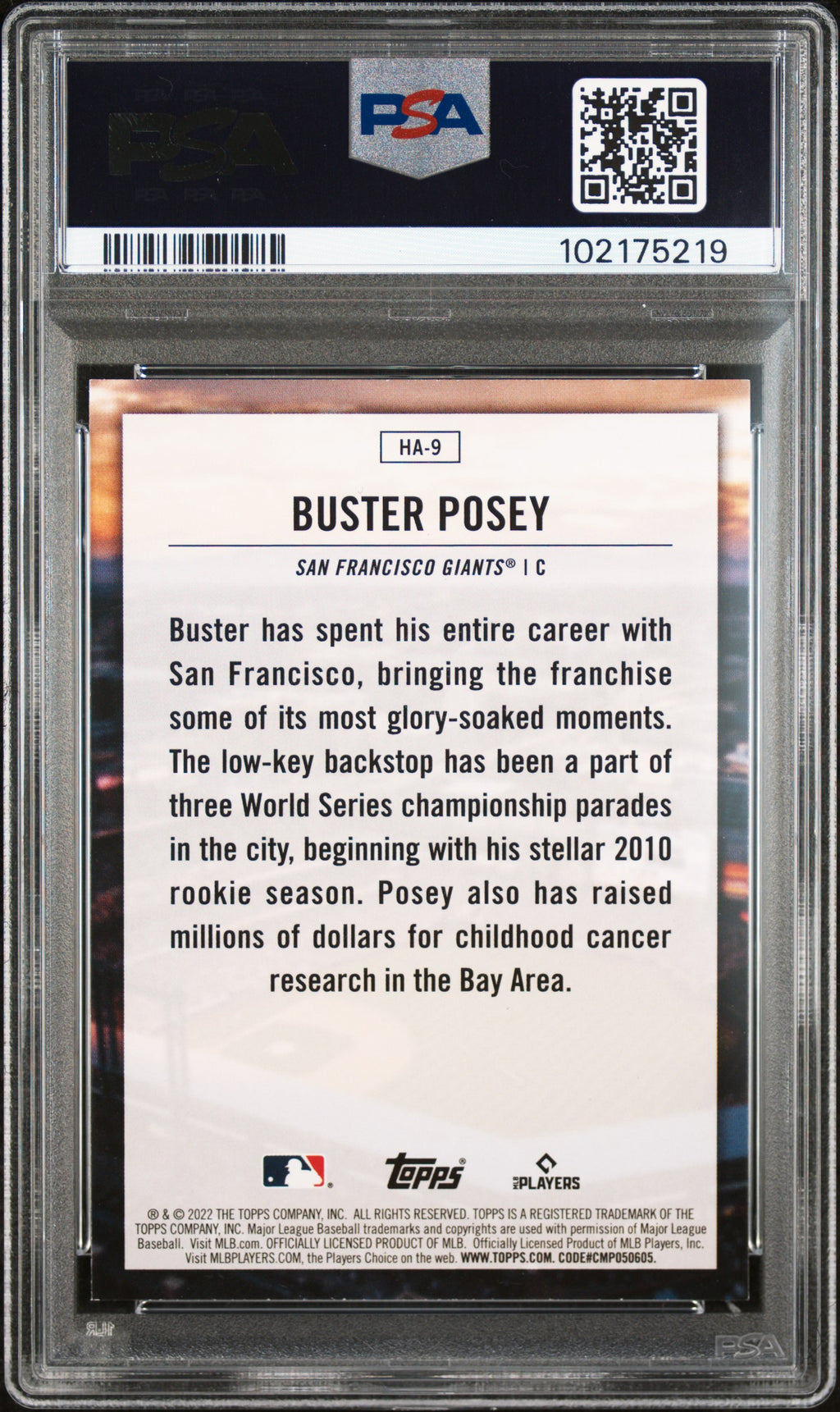 Buster Posey 2022 Topps Home Field Advantage SSP San Francisco Giants PSA 9